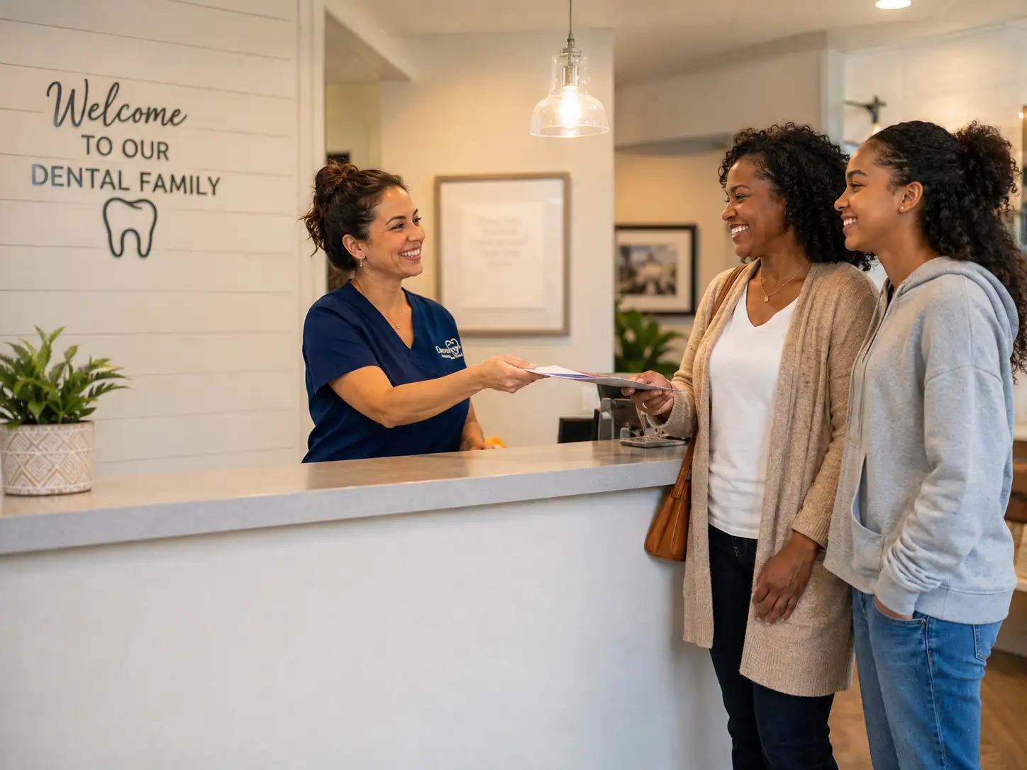 Friendly front desk greeting moment