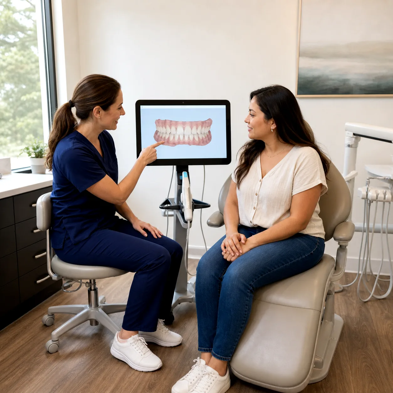 Dentist reviewing a digital smile scan for Invisalign treatment planning at Advanced Dental in New Windsor NY