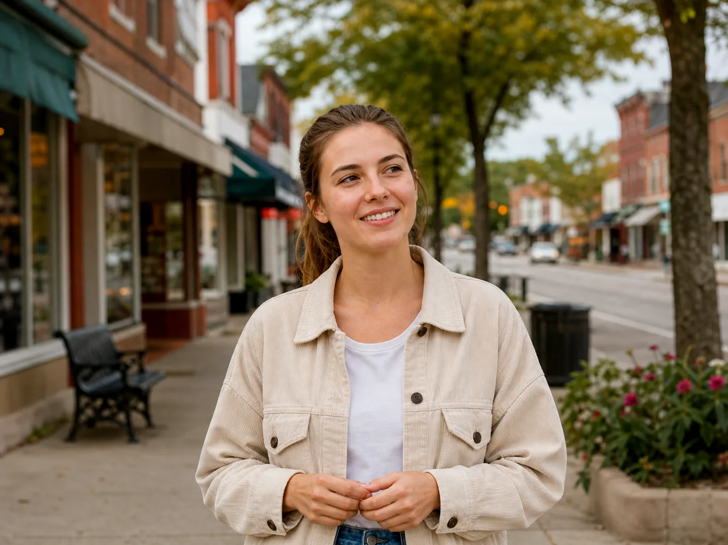 Young woman standing outside considering her options for straightening her teeth at Advanced Dental of New Windsor in New Windsor NY