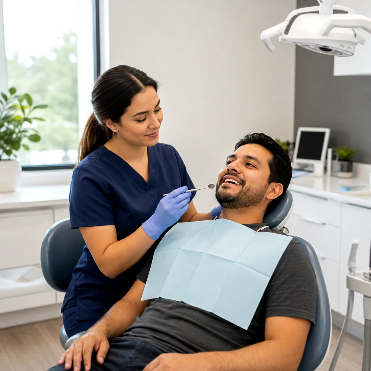 Dentist examining a patient during an urgent dental visit at Advanced Dental in New Windsor NY