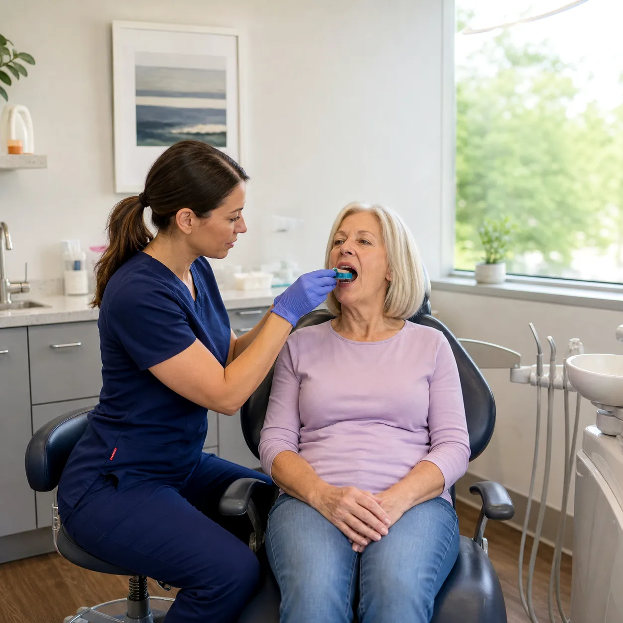 Dentist taking a denture impression during a fitting consultation at Advanced Dental in New Windsor NY